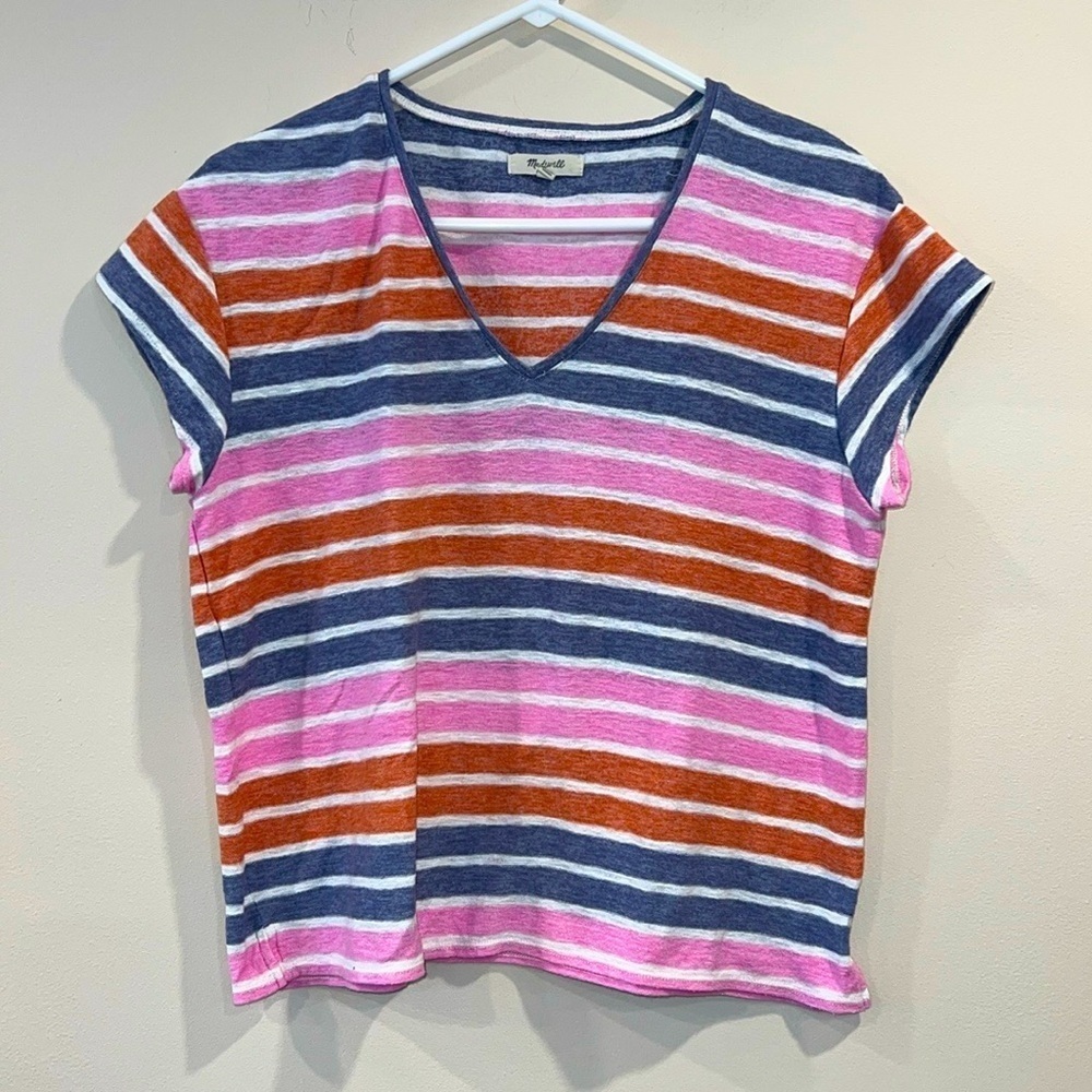 🔥Madewell Women's Striped V-Neck Top - Pink, Blue, Orange🔥